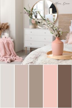 Neutral Pale Pink Color Palette for Home Interior Paint Pink Gray Beige Living Room, Pink Color Palette Interior Design, Light Pink Neutral Bedroom, Pink Interior Color Palette, Pink And Beige Decor, Soft Room Colors, Bedroom Interior Color Combination, Pale Pink Bedroom Ideas, Home Colour Palette Interiors