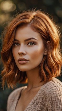 Chin Length Red Hair, Red Hair With Lowlights Dark, Short Copper Red Hair, Cooper Short Hair, Auburn Hair Curly, One Color Hair, Fall Ginger Hair, Medium Copper Hair, Red Fall Hair Color