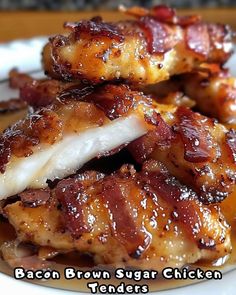 bacon brown sugar chicken on a white plate