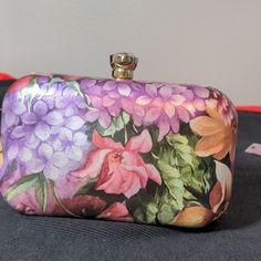 Floral Bag With Rhinestone Clasp And Removable Crossbody Strap. Like Nwot Rectangular Floral Print Shoulder Bag For Evening, Chic Evening Bags With Floral Print, Elegant Evening Bags With Floral Print, Elegant Floral Print Evening Bags, Pink Clutch With Detachable Strap As Gift, Pink Clutch With Detachable Strap For Gift, Chic Formal Bags With Floral Print, Chic Formal Bag With Floral Print, Elegant Party Bag With Floral Print