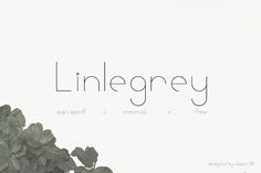 the word linleggey is written in black and white with some green leaves