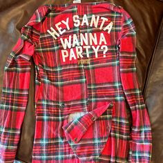 Very Cute, Never Worn . Fitted Long Sleeve Christmas Sleepwear, Red Tops For Pajama Party In Winter, Winter Crew Neck Tops For Pajama Party, Crew Neck Top For Pajama Party In Winter, Pink Onesie, Pink Holiday, Onesie Pajamas, Pajama Shirt, Pajama Top