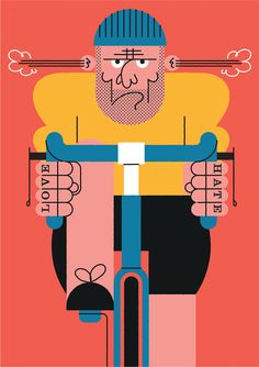 an illustration of a man riding a bike with his hands on the handlebars