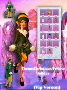 an elf is standing next to a candy cane background with the words merry christmas festive holiday