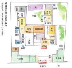 a drawing of a building with chinese writing on it's walls and floor plans