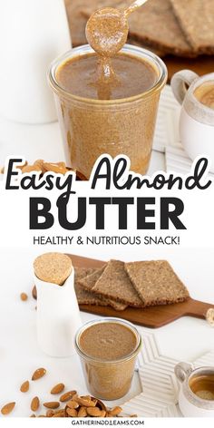 homemade almond butter Make Almond Butter, Almond Butter Recipe, Healthy Nutritious Snacks, Butter At Home, Homemade Almond Butter, Butter Recipe, Simple Recipe, Almond Butter