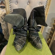 Well Worn. No Box Or Dustbag. Chic Gray Leather Boots, Gray Leather Heels With Round Toe, Isabel Marant Boots, Marant Shoes, Isabel Marant Shoes, Isabel Marant, Black Gray, Dust Bag, Black And Grey