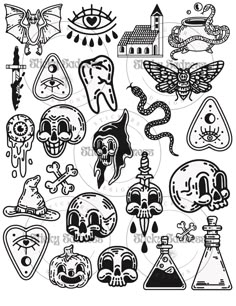 a bunch of different types of tattoos on a white background