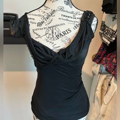 Size Small 100% Silk Beautiful Beading Detail Right Shoulder Requires Some Minor Reinforcement In The Beading Prada Top, Silk Blouse, Beading, Prada, Top Blouse, Chanel, Womens Tops, Silk, Color