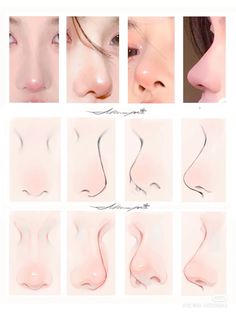 various stages of nose and nose piercings for women with different shapes, sizes and colors