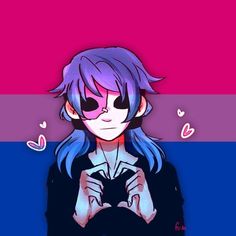 an anime character with blue hair and purple eyes, holding his hands in front of his chest