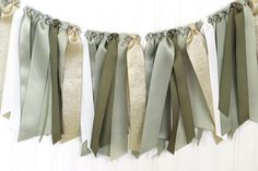 Sage, Olive Green, off White and Gold Ribbon Garland Gender Neutral Baby Shower Woodland First Birthday Decoration - Etsy Woodland First Birthday, Baby Shower Garland, Woodland Baby Shower Decorations, Woodland Birthday Party, Green Baby Shower, Ribbon Garland, Holiday Banner