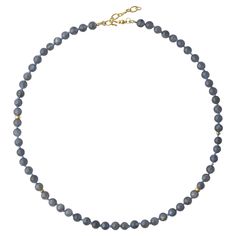 Drape yourself in mystique with this labradorite piec. As light dances across its surface, you'll feel a connection to ancient wisdom and hidden depths, inviting curious glances and sparking intriguing conversations. 20" Total Length + 1.5" Adjustable Extension Labradorite Beads 6mm, From Poland 22K Gold Plated Silver Adjustable Clasp, From Vietnam Handmade in Westport CT. US Free shipping and Free returns within 90 days of receipt 2-year warranty