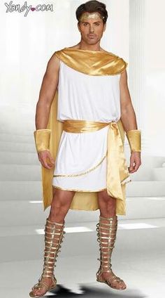 Gold Cosplay Costumes For Cosplay Events, Fitted Gold Costume For Costume Party, Greek God Costume Male, Zeus Costume, God Costume, Greek Toga, Greek God Costume, Toga Costume, Toga Party