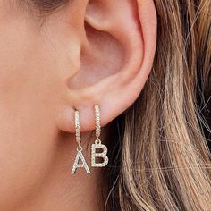 Our Diamond Initials Earrings are literally made by you. It's your personal initial in a perfectly crafted, solid diamond font. Buy Gold Jewelry, Letter Earrings, Initial Earrings, Gold Pendant Jewelry, Copper Style, Jewelry Designers, Custom Initials, Buy Gold, Diamond Watch