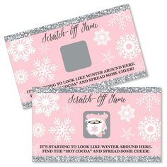 two pink snowflakes and silver glitter ticket holders with the words, winter wonderland on them