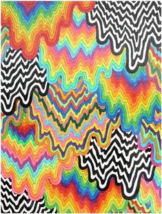 an abstract painting with wavy lines and colors