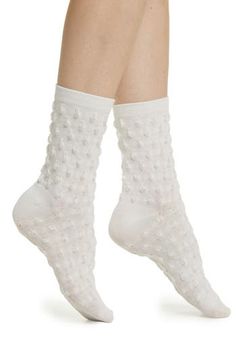 Tonal dots are knit into these classic crew socks for texture and dimension, and a hint of combed cotton adds extra softness. Polyester/cotton/spandex Machine wash, tumble dry Imported Statement Socks, Cashmere Socks, Sheer Socks, Dot Texture, White High Heels, Black Camel, Sheer Tights, Fishnet Tights, Sock Gifts