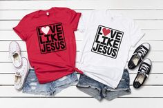 Sorting Social | Pinterest Sorting Tool Jesus Valentines Day, Jesus Valentines, Christian Graphic Tees, Christian Shirts Designs, Decal Ideas, Love Like Jesus, Christian Quote, Halloween Long Sleeve, Quote Shirt