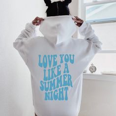 Love You Like A Summer Night Preppy Sweatshirt Trendy Hoodie | Etsy Trendy White Weekend Sweatshirt, Trendy White Sweatshirt For The Weekend, White Long Sleeve Sweatshirt For Weekend, Summer Vacation Hoodie With Letter Print, White Hoodie With Letter Print For Loungewear, Summer Casual Hoodie With Letter Print, Casual Summer Hoodie With Letter Print, Summer White Hoodie For Streetwear, White Hoodie For Summer Streetwear