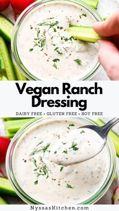 two bowls filled with vegan ranch dressing