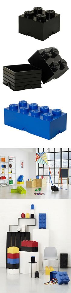 there are many different types of legos in this room and one is black, the other blue