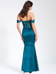 Indulge in the allure and romance of our latest creation. Introducing the Callista, meticulously crafted from teal satin to envelop you in luxury. This strapless masterpiece boasts a timeless sweetheart neckline, complemented by bones and padded cups for a supportive and flattering fit. Revel in the sophisticated charm of the lace-paneled corset and side sway, adding an irresistible allure to your ensemble. With an invisible zipper ensuring the elegance and grace. Perfect for any special occasio Elegant Green Gown With Corset Back, Elegant Turquoise Evening Dress For Prom, Elegant Turquoise Evening Gown, Turquoise Elegant Party Evening Dress, Elegant Turquoise Dress With Fitted Bodice, Elegant Turquoise Evening Dress, Elegant Fitted Turquoise Gown, Elegant Fitted Turquoise Evening Dress, Elegant Turquoise Prom Dress