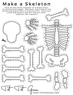 the skeleton and bones are shown in this printable coloring page for kids to color