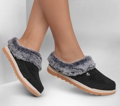 Warm up to plush comfort with BOBS from Skechers Cozy Chill. Featuring a vegan suede upper with faux-fur lining and a cushioned Skechers Memory Foam footbed. BOBS from Skechers is committed to saving the lives of pets in need. | Skechers Women's BOBS Cozy Chill Slipper | Medium Width | Skechers Memory Foam cushioned comfort footbed | Crafted with 100% vegan materials | Vegan suede upper | Casual comfort slipper clog design | Faux-fur trim and lining | Flexible indoor/outdoor traction outsole | 3 Chill Style, Summer Clearance Sale, Skechers Memory Foam, Summer Clearance, Wide Shoes, Skechers Women, 4 Inch Heels, Clogs Shoes, Black Fashion