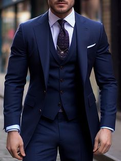 Mens Dress Suits Ideas, Dark Navy Blue Wedding Suit, Grooms Navy Blue Suit Wedding, Mens Blue Tux Wedding, Mens Suits Outfits, Men’s Blue Suits, Men’s Wedding Tux Styles, Navy Blue Wedding Suit Groom, Navy Blue Wedding Suit Groom Attire