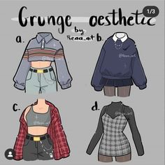 three different types of clothes with the words grunge aesthetic