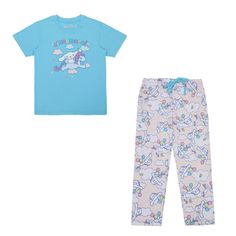 Experience dreamy nights in style with our officially licensed Adult Juniors Cinnamoroll Sleepwear Set. This set includes a charming light blue short sleeve tee shirt made from a cozy blend of 60% cotton and 40% polyester, featuring the adorable Cinnamoroll character art front and center. Complementing the tee shirt are light pink sleep pants adorned with an all-over repeat print of Cinnamoroll, creating a whimsical and comfortable atmosphere for your bedtime. Crafted from 92% polyester and 8% S Womens Sleepwear, Friends Merchandise, Repeat Prints, Light Blue Shorts, Lounge Pajamas, Cute Pajamas, Sleep And Loungewear, Sleep Pants, Pants Large