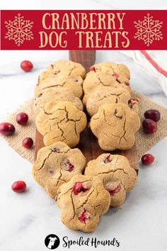 cranberry dog treats on a wooden board