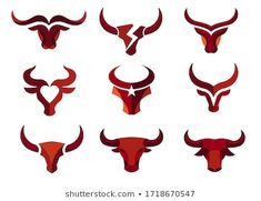 a set of red bull's heads with horns