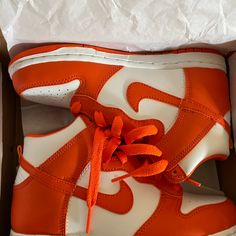 Brand New Never Worn Orange And White Dunks High Top Orange And White Dunks, Dunks Syracuse, Nike Dunk Syracuse, Nike Shoes Orange, Dunks High Top, Dunks High, White Dunks, Air Max 90 Leather, Shoes Orange