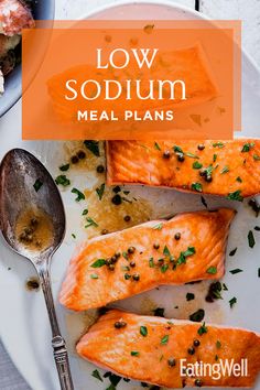 the meal is prepared and ready to be eaten on the plate with text overlay that reads low sodium meal plans