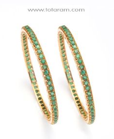 22K Gold bangles with Emeralds - 1 Pair - 235-GEBL102 in 37.500 Grams Emerald Bangles, Indian Gold Jewellery Design, 22k Gold Bangles, Indian Gold Jewelry, Gold Bangles Indian, Gold Earrings Indian, Bangle Design, Gold Temple Jewellery, Gold Bangles For Women