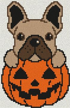 a dog is sitting on top of a jack - o'- lantern cross stitch pattern