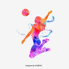 a woman is playing basketball in watercolor