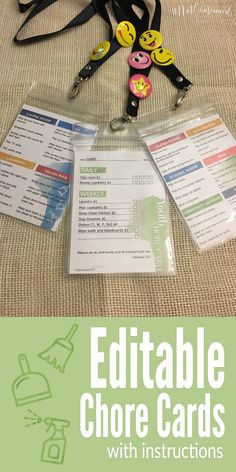 the contents of an editable score card with instructions on it, including scissors and clipboards