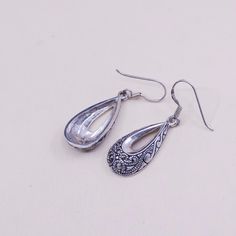 Vintage Sterling silver handmade earrings, 925 teardrop with marcasite, stamped 925 Ornate Sterling Silver Teardrop Earrings, Silver Teardrop Earrings With Oxidized Finish As Gift, Ornate Teardrop Earrings With Oxidized Finish, Handmade Silver Ornate Teardrop Earrings, Ornate Handmade Silver Teardrop Earrings, Handmade Ornate Silver Teardrop Earrings, Vintage Silver Teardrop Pierced Earrings, Sterling Silver Pear-shaped Earrings, Pear-shaped Sterling Silver Earrings