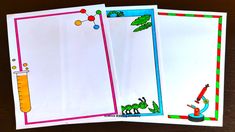 three blank papers with images of animals and beaks