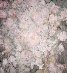 an abstract painting of white and pink flowers