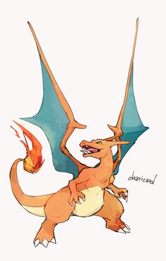 a drawing of a fire breathing dragon