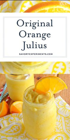 orange juice in a mason jar with an orange slice next to it and the words, original orange juicing