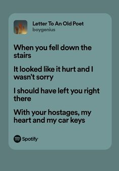 Letter To An Old Poet - boygenius Letter To An Old Poet Boygenius, Cool About It Tattoo Boygenius, Boygenius Lyrics Spotify, Tortured Poets Department Lyrics Spotify, Boygenius Not Strong Enough Music Video, Losers Club, I'm A Loser, Spotify Lyrics, Album Releases