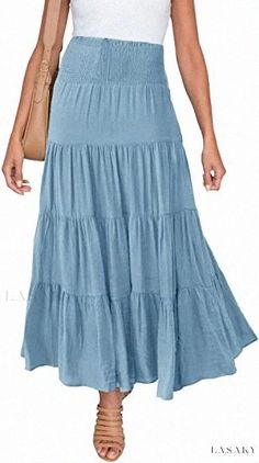 Lasaky - Chic Drawstring High-Waisted Maxi Skirt for Casual Wear A Line Long Skirt, Maxi Skirt Casual, Boho Maxi Skirt, Long Flowy Skirt, High Waisted Maxi Skirt, Bohemian Skirt, Skirt Casual, Party Rock, Maxi Skirt Boho