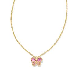 Kendra Scott | Mae Gold Butterfly Short Pendant Necklace in Azalea Illusion - Giddy Up Glamour Boutique Short Pendant Necklace, Preppy Jewelry, Heart Flutter, Kendra Scott Necklace, Butterfly Pendant Necklace, Butterfly Shape, Gold Butterfly, Stone Gold, Butterfly Necklace