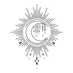 the sun and moon are drawn in black ink on a white background, it is an illustration