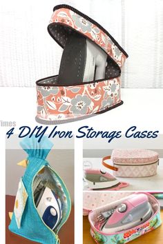 four diy iron storage cases are shown in this collage with text overlay that says 4 diy iron storage cases